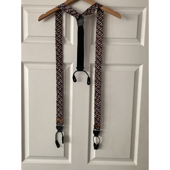 Vintage Pelican USA silk braces suspenders with geometric pattern adjustable - Picture 5 of 8
